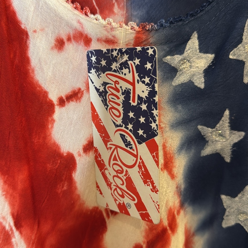 NWT True Rock OS Red White Blue Stars Stripes Tie Dye Swim Cover Up Flowy Dress - Picture 11 of 12